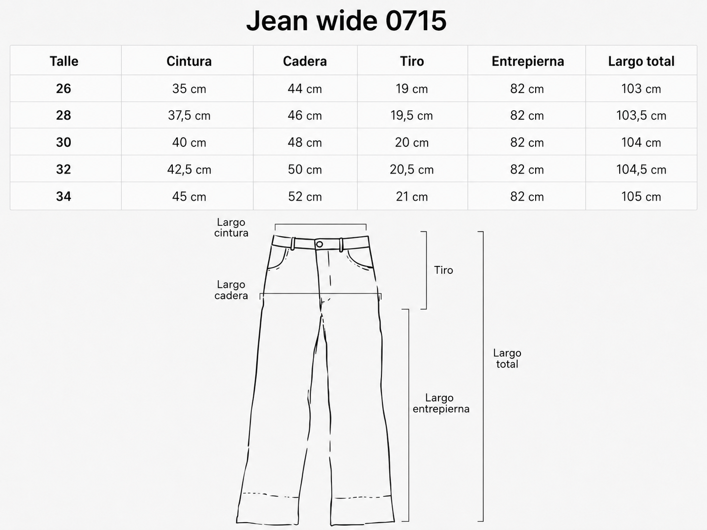 Tabla de talles Jean Wide Lemony 0715 ParteMia